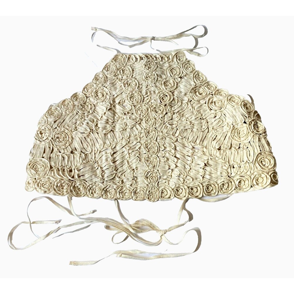 Zara Halter Top Women Size Medium Cream Floral Crochet 100% Cotton Ties NWT - Picture 2 of 15